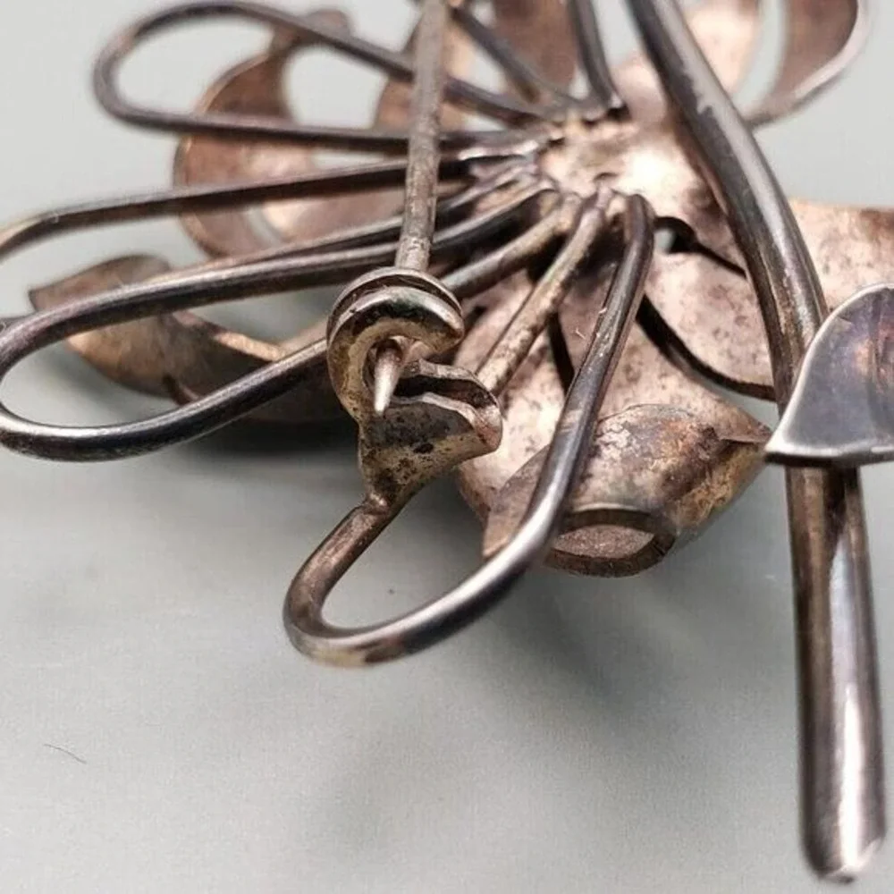 Vintage‎ Sterling Silver Brooch Blue Stones Retro Patina